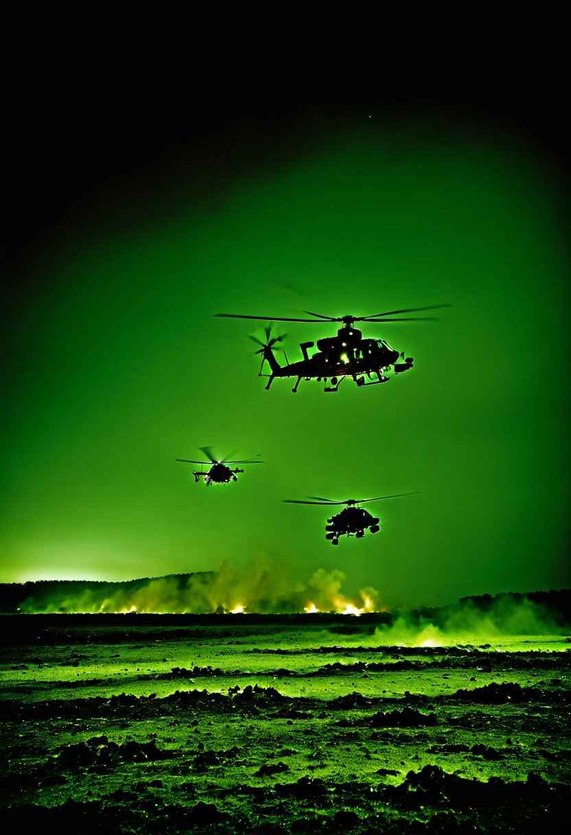 Capture images of the battlefield (through thermal imaging and night vision cameras)Battlefield scene, helicopter, 
debris,explosion,DonMD34thM4g1cXL,Clear Glass Skin