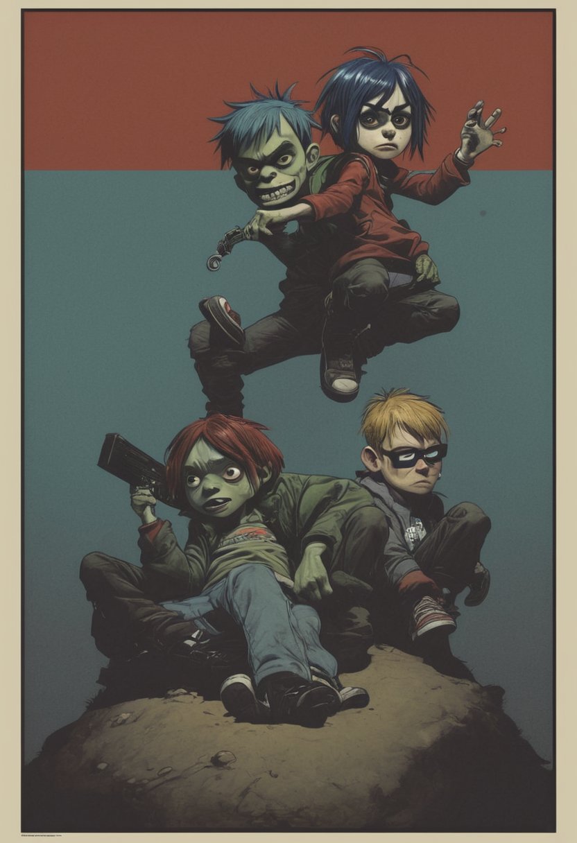 score_9, source_Poster, (?!-frame comic) Kidnapping by jamie christopher hewlett (Gorillaz), All Color