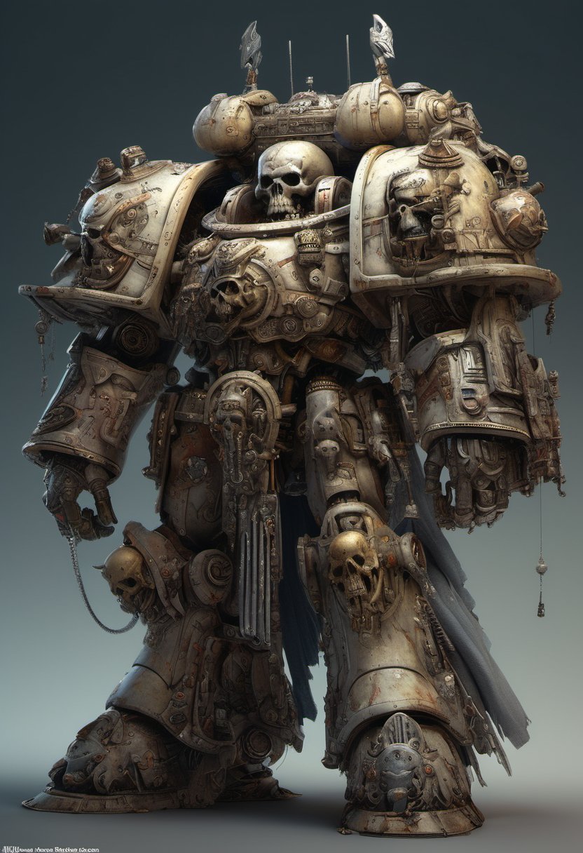 (Design: Katsuya Terada. Artwork based on concept art full body design of theme (WarHammer40,000), Variation) Oblique angle shot, Anatomy, Trending on ArtStation, Trending on CGSociety, Exquisite, High resolution, Sharp focus, Dramatic, Photorealistic painting art by Midjourney and Greg Rutkowski, 