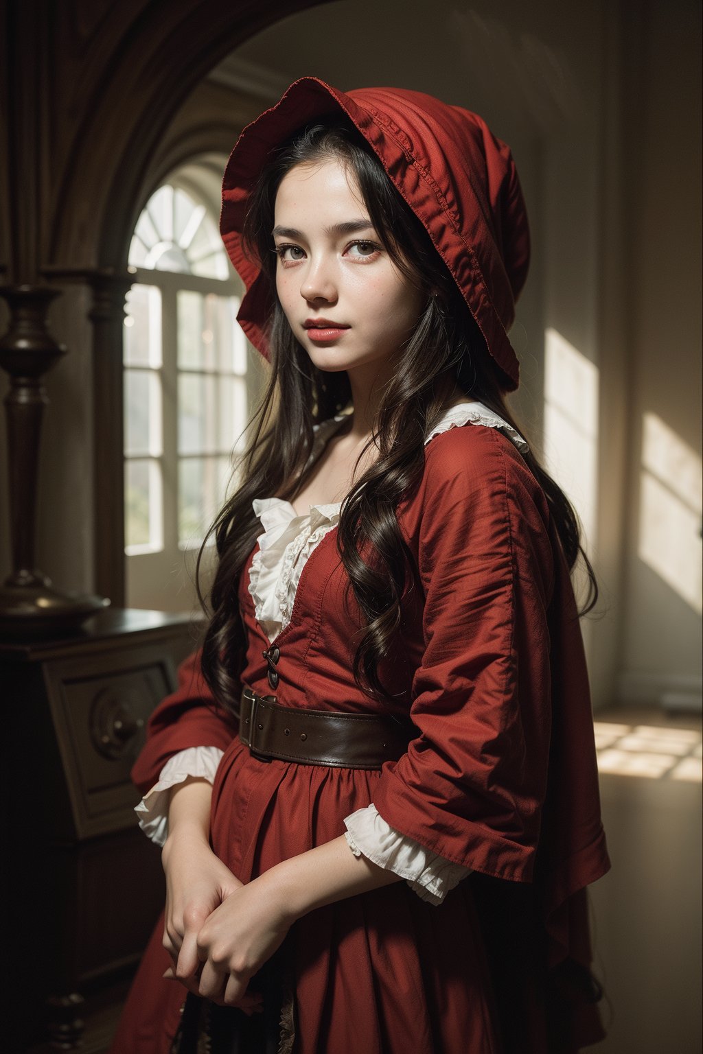 little red riding hood, 13 year old, fresh faced, pretty happy_face, full_body, vivid color, masterful painting in the style of Anders Zorn | Marco Mazzoni | Yuri Ivanovich, Aleksi Briclot, Jeff Simpson, digital art painting style