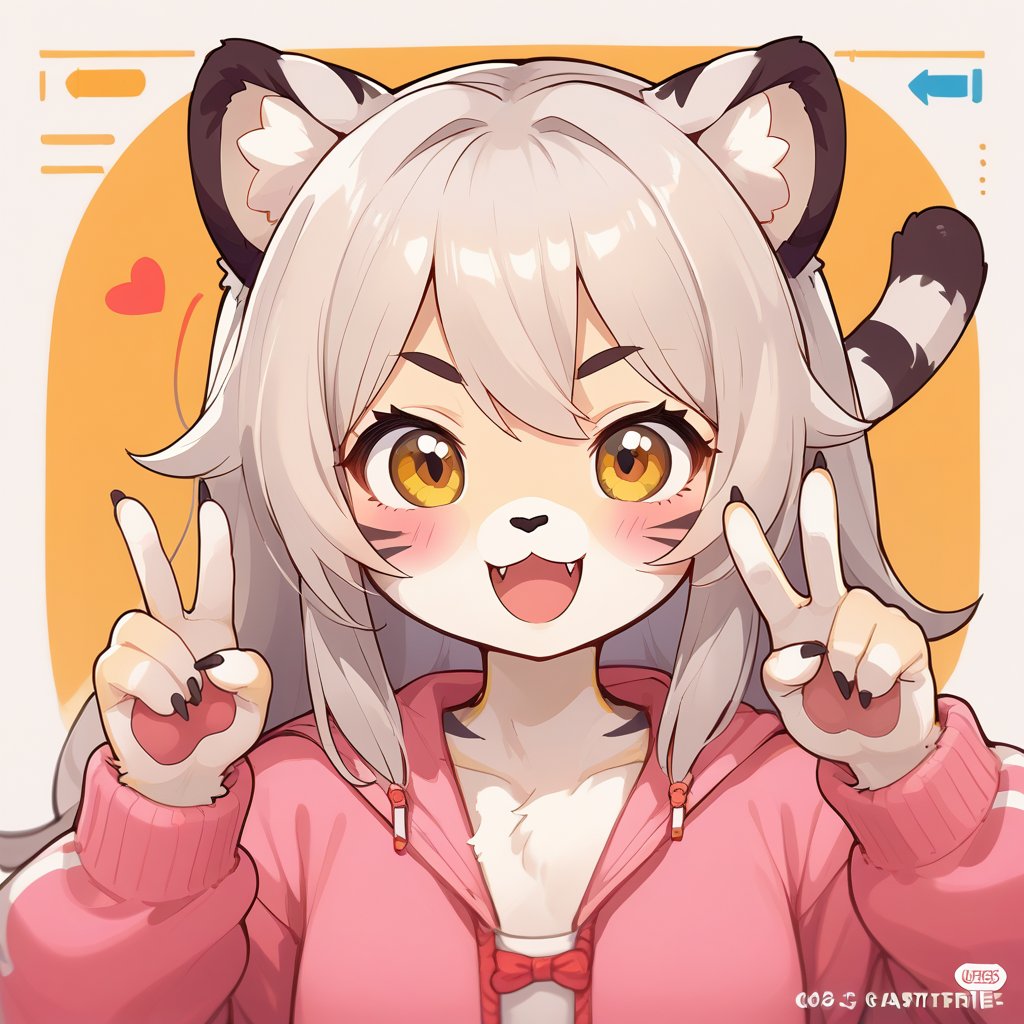 dynamic peace sign furry profile picture cute tiger girl sketchy artline
