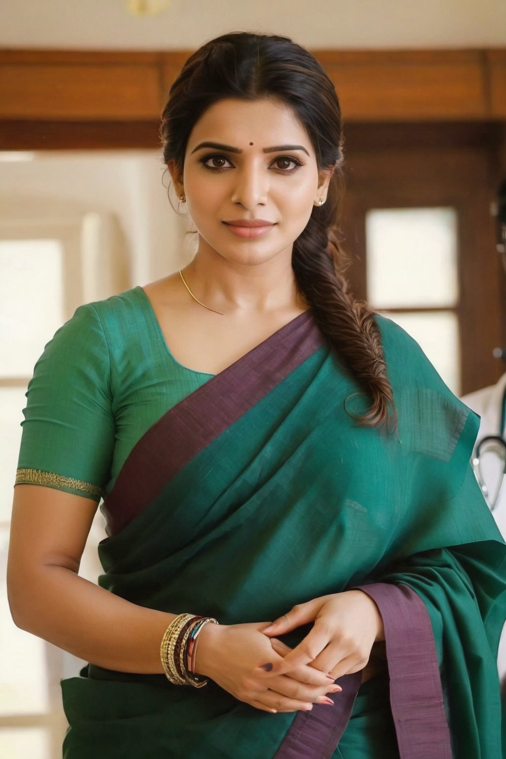 Cute Beautiful, Realistic, Fantasy, Ai, cute, Beautiful, Saree Traditional Queen , Aesthetic Of Samantha Ruth Prabhu as a doctor 🏥💊