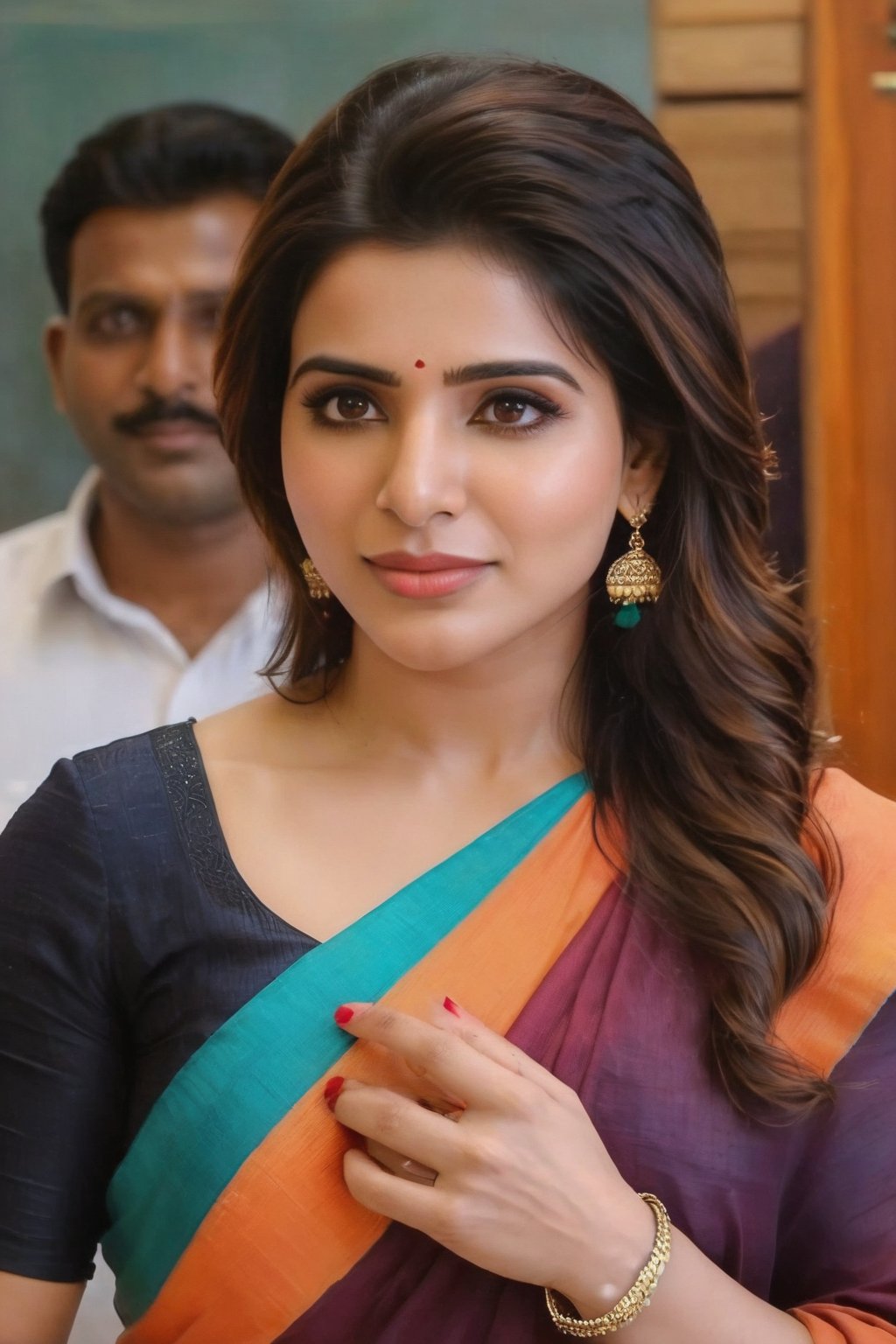 Samantha Ruth Prabhu in oil painting 🖌️ 🎨 Cute Beautiful Saree Traditional Queen Aesthetic Realistic Fantasy AI Samantha Ruth Prabhu Instagram model, long black_hair, colorful hair, warm, dacing,  indian,Young beauty spirit,shoot.  full photo, full length,  
, top to bottom,
,Future girl,Samantha Ruth Prabhu,18+,SamanthaRuthPrabhu