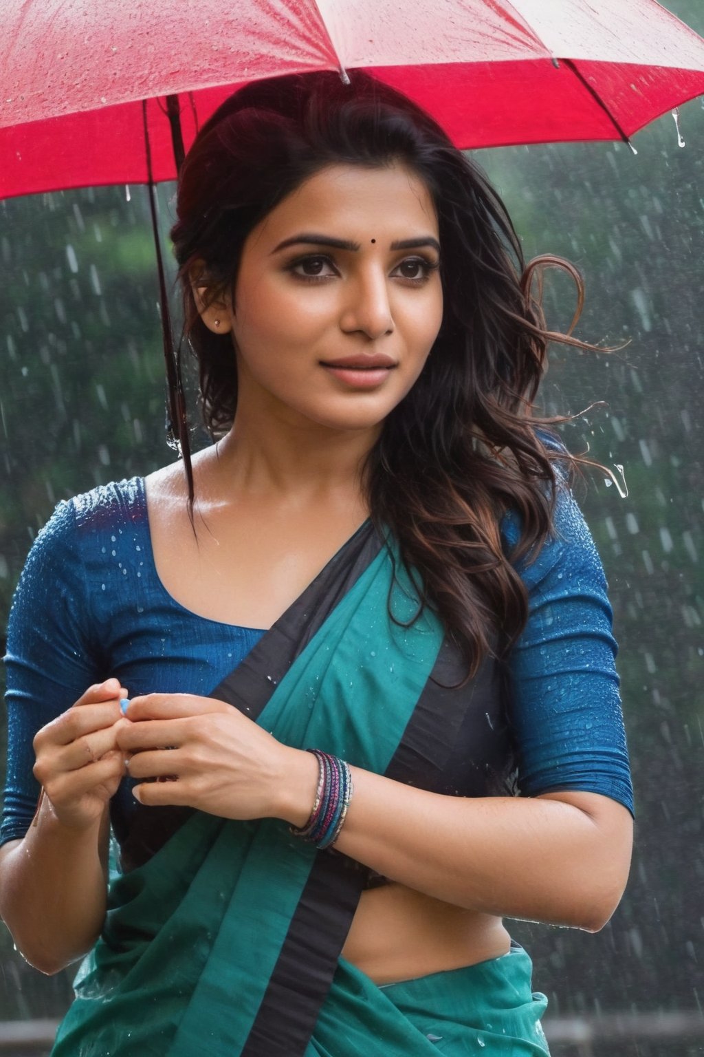 Wet saree in rain in Paris Cute Beautiful Saree Traditional Queen Aesthetic Realistic Fantasy AI Samantha Ruth Prabhu Instagram model, long black_hair, colorful hair, warm, dacing,  indian,Young beauty spirit,shoot.  full photo, full length,  
, top to bottom,
,Future girl,Samantha Ruth Prabhu,18+,SamanthaRuthPrabhu