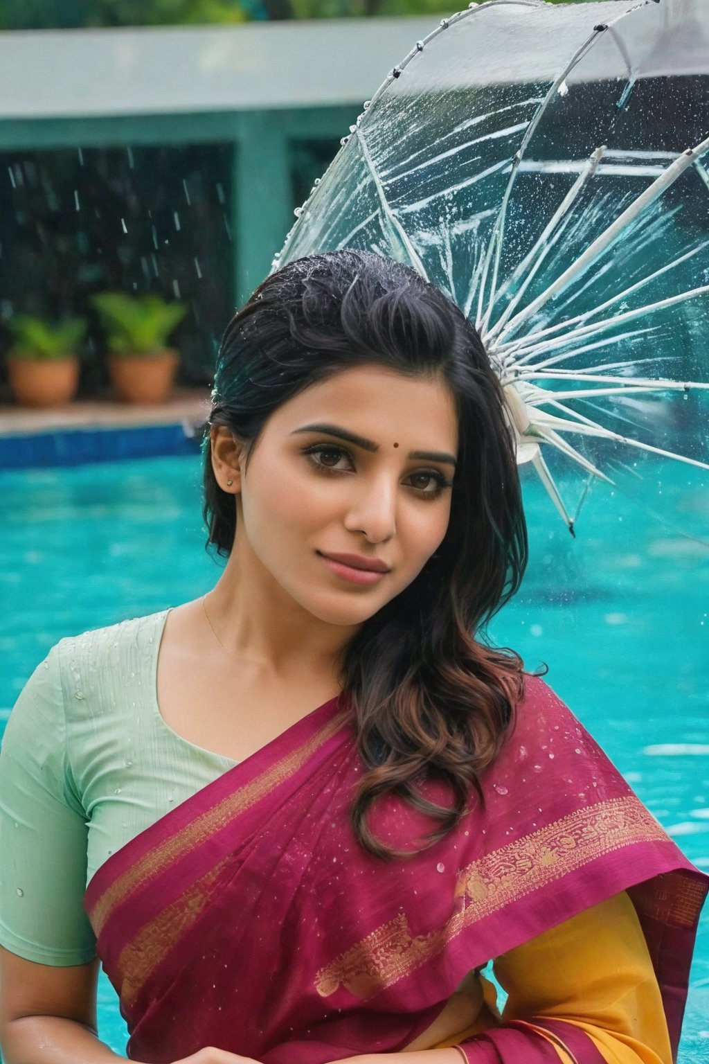 Samantha Ruth Prabhu in rain in the swimming  pool under the water Hottest celebrity 🥵 😍 Cute Beautiful Saree Traditional Queen Aesthetic Realistic Fantasy AI Samantha Ruth Prabhu Instagram model, long black_hair, colorful hair, warm, dacing,  indian,Young beauty spirit,shoot.  full photo, full length,  
, top to bottom,
,Future girl,Samantha Ruth Prabhu,18+,SamanthaRuthPrabhu