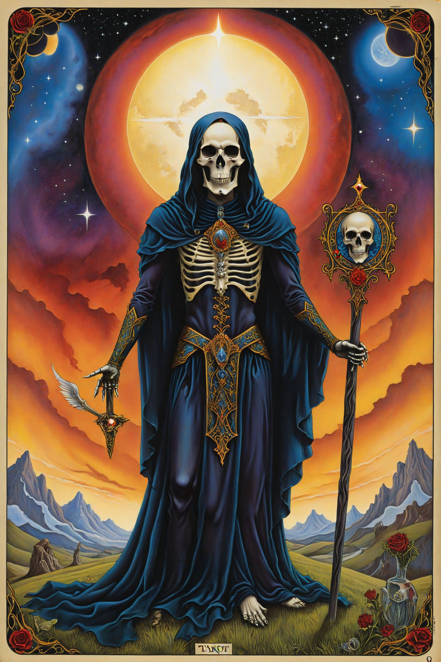 Death card of tarot,artfrahm,visionary art style