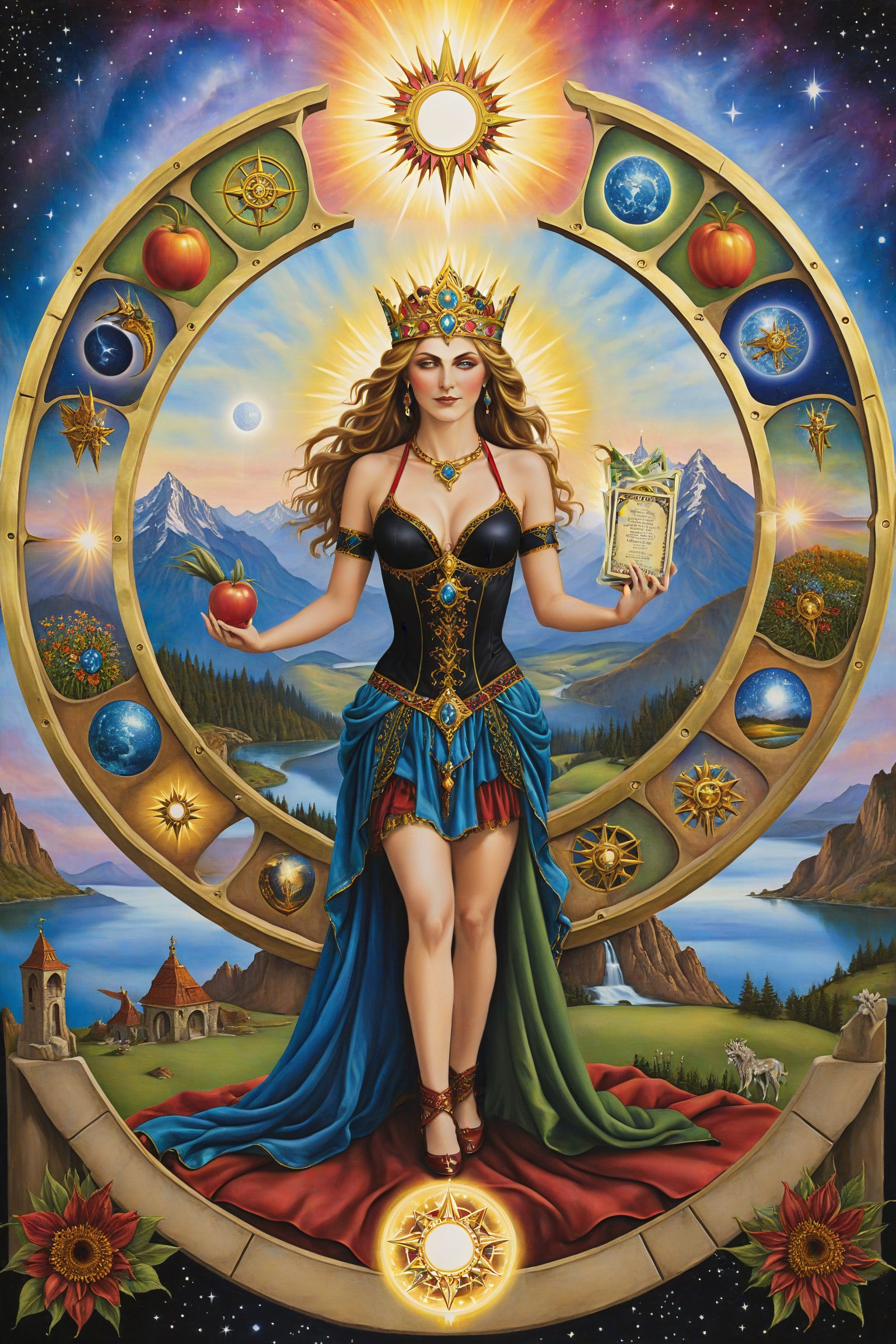 Wheel of Fortune card of tarot,artfrahm,visionary art style