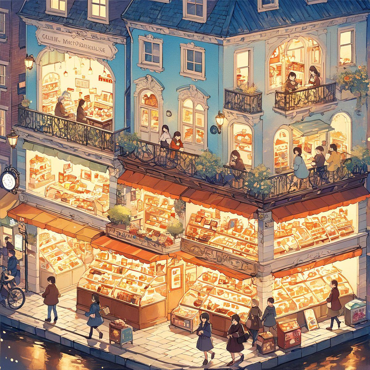 A cozy and cute street filled with various stores, including coffee shops, music stores, clothing stores, barber shops, drink stores, and food stalls. The street is bustling with small animals walking, chatting, buying, and eating. The scene captures the charm of a micro-world or dollhouse, featuring funny interactions, cute actions, and a sense of childish fun.
(micro-world)(dollhouse)(3D)(photografic)semi-realistic