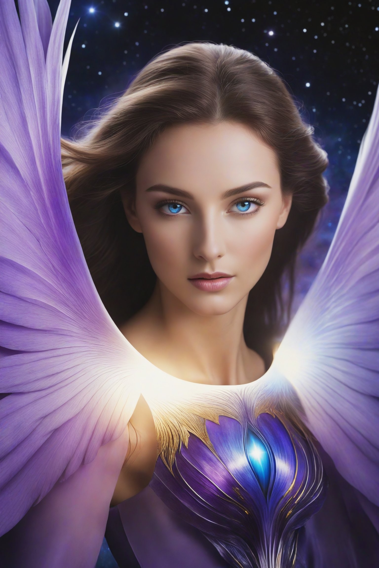Archangel Iris of Ancient Skies: Each iris seems to have a celestial eye at its center, observing the ancient secrets of the skies while swaying gracefully in cosmic winds.