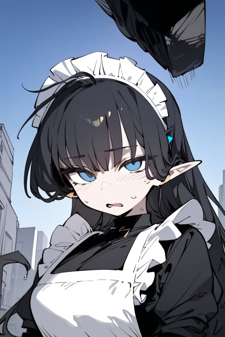 1girl, solo, black hair, long hair, upper body, masterpiece, best quality, very aesthetic, absurdres,gotou hitori, sagawa, fucking, masterpiece, high quality, only black hair, maid clothes, feel disgusting, blue eyes, censored