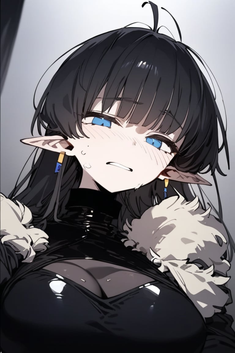 1girl, solo, black hair, long hair, upper body, masterpiece, best quality, very aesthetic, absurdres,gotou hitori, sagawa, fucking, masterpiece, high quality, only black hair, rubber suit clothes, feel disgusting, blue eyes, censored, tickled by feather