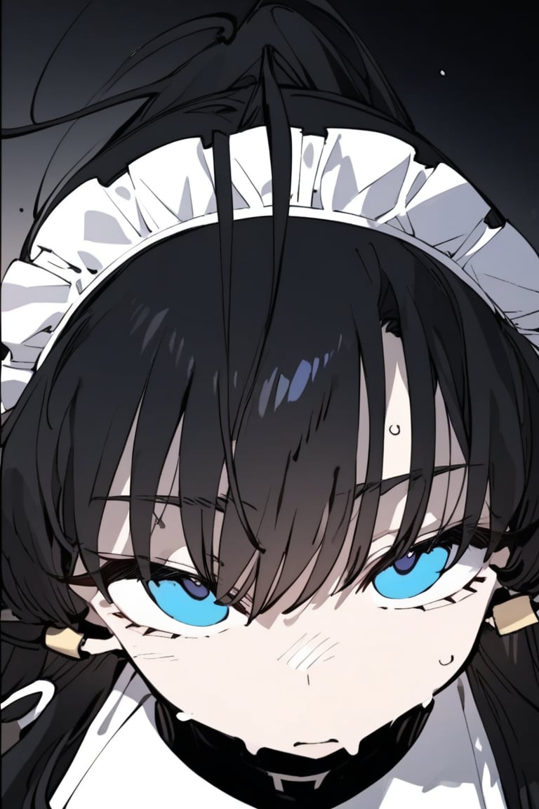 1girl, solo, black hair, long hair, upper body, masterpiece, best quality, very aesthetic, absurdres,gotou hitori, sagawa, fucking, masterpiece, high quality, only black hair, maid clothes, feel disgusting, blue eyes, censored, kiss