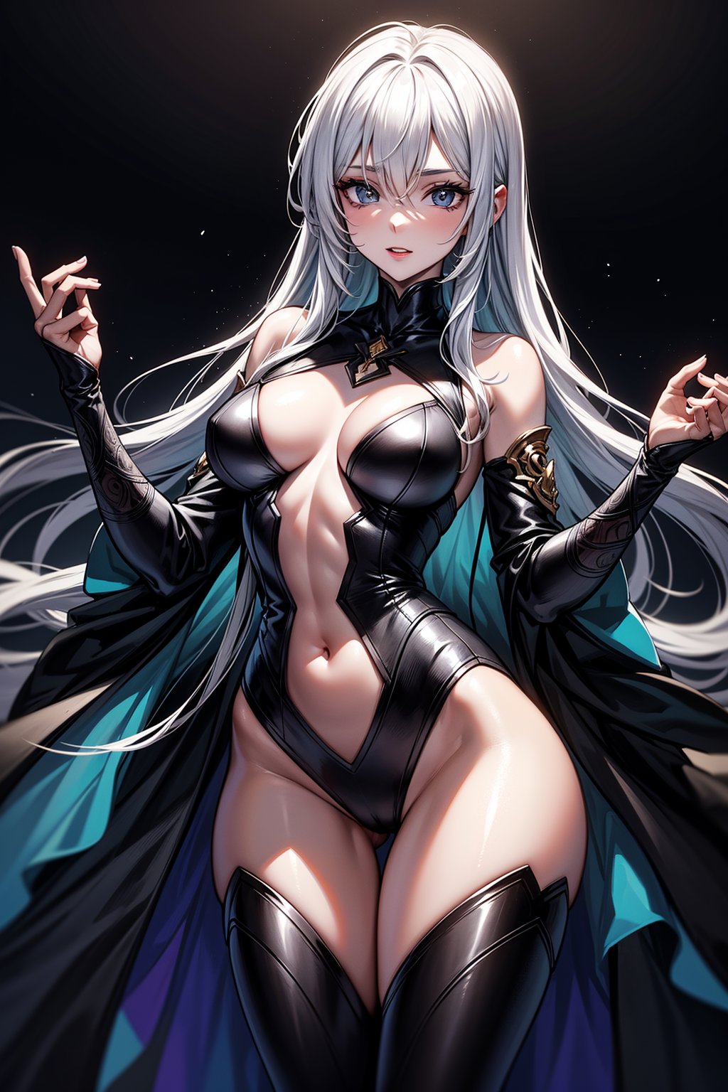 A 26-year-old woman with mature features stands confidently on the podium, explaining mystical formulas to a captivated audience. Her high-resolution, perfect anatomy is showcased in intricate detail, with well-drawn hands and all fingers present. The focused image highlights her beautiful, smooth skin and correct facial proportions, surrounded by a detailed, high-quality background. Her full limbs are depicted without amputations or deformities, and her vibrant colors pop against the clear, sharp illustration.