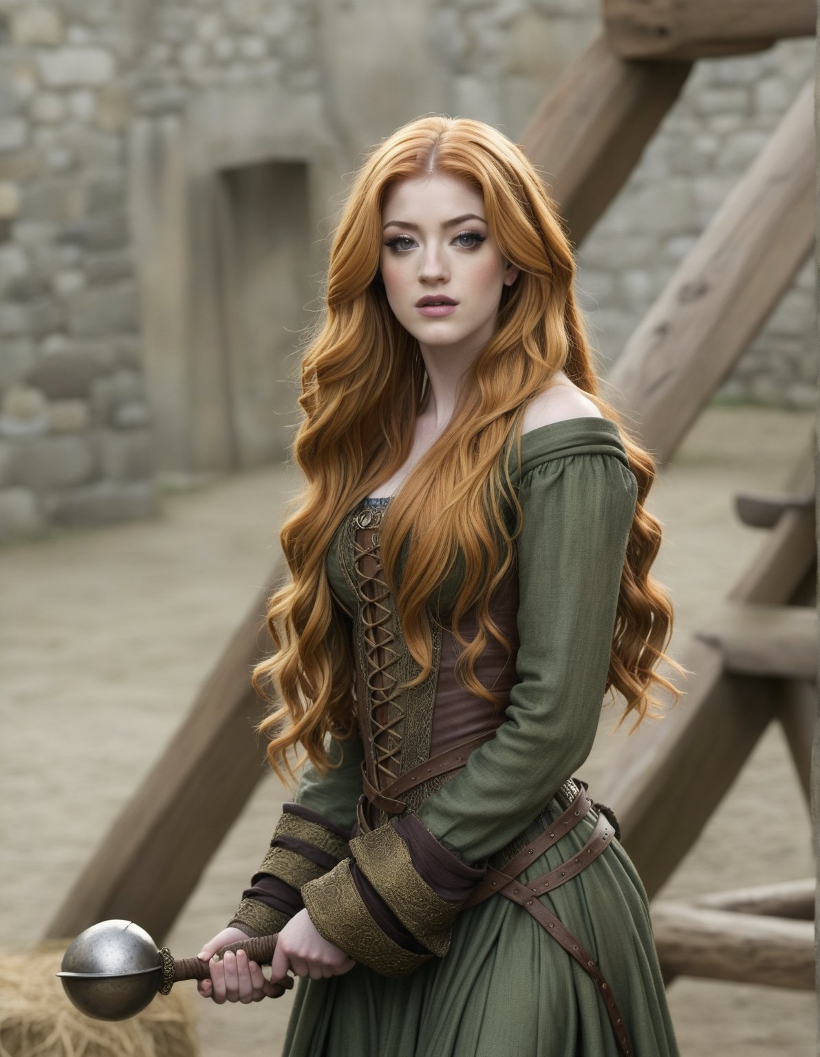 Katherine McNamara wears her Medieval clothes.