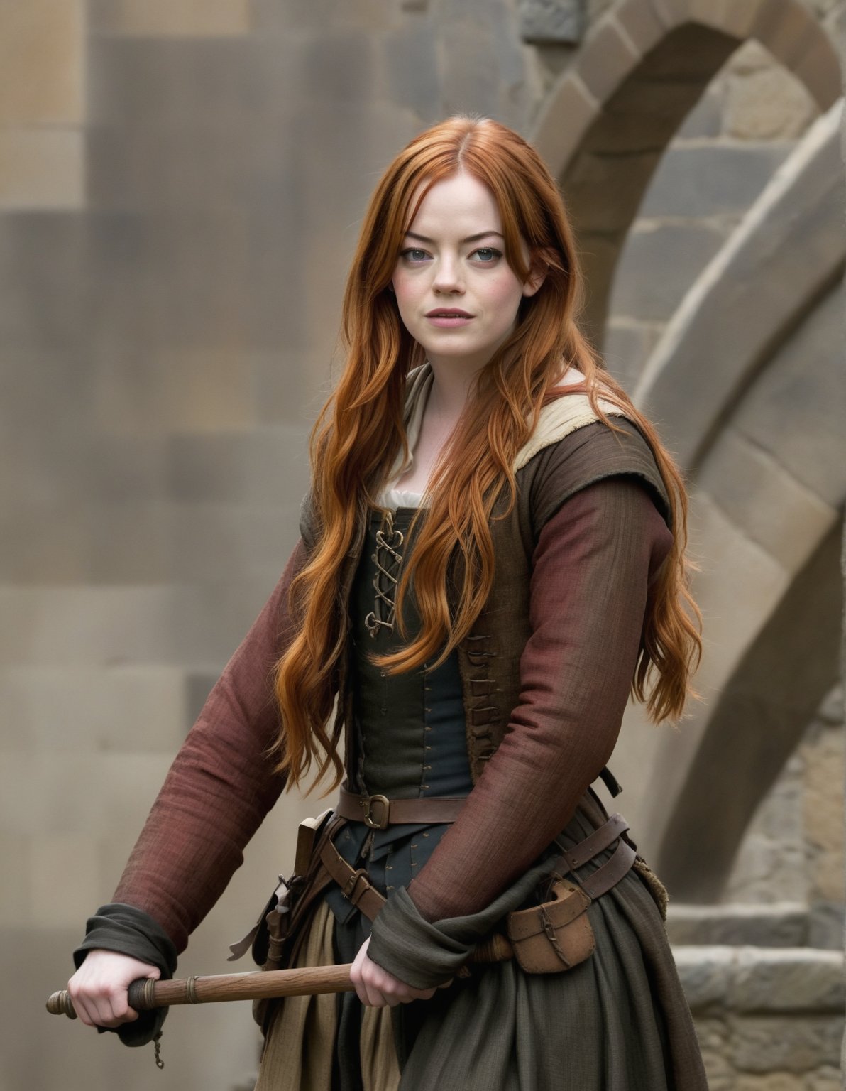 Emma Stone wears her Medieval clothes with Red Hair.