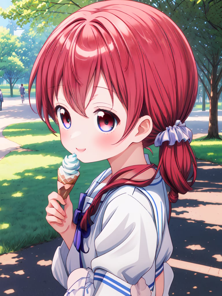 natsu megumi, 8k, masterpiece, absurdres, anime,
perfect hands, beautiful details eyes,

cute pose, smile,
in the Park,
eat ice cream,
from side, bust up shot,