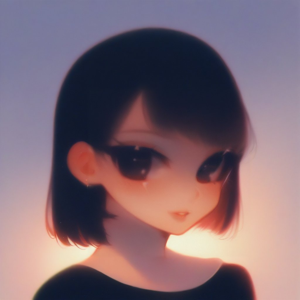 score_9, score_8_up, score_7_upl, gloomybabe, blurry edges, 1girl, solo, black sunglasses, upper body, black shirt, backlighting, red hair, bob cut, shoulder length hair, gradient background, black hair roots
