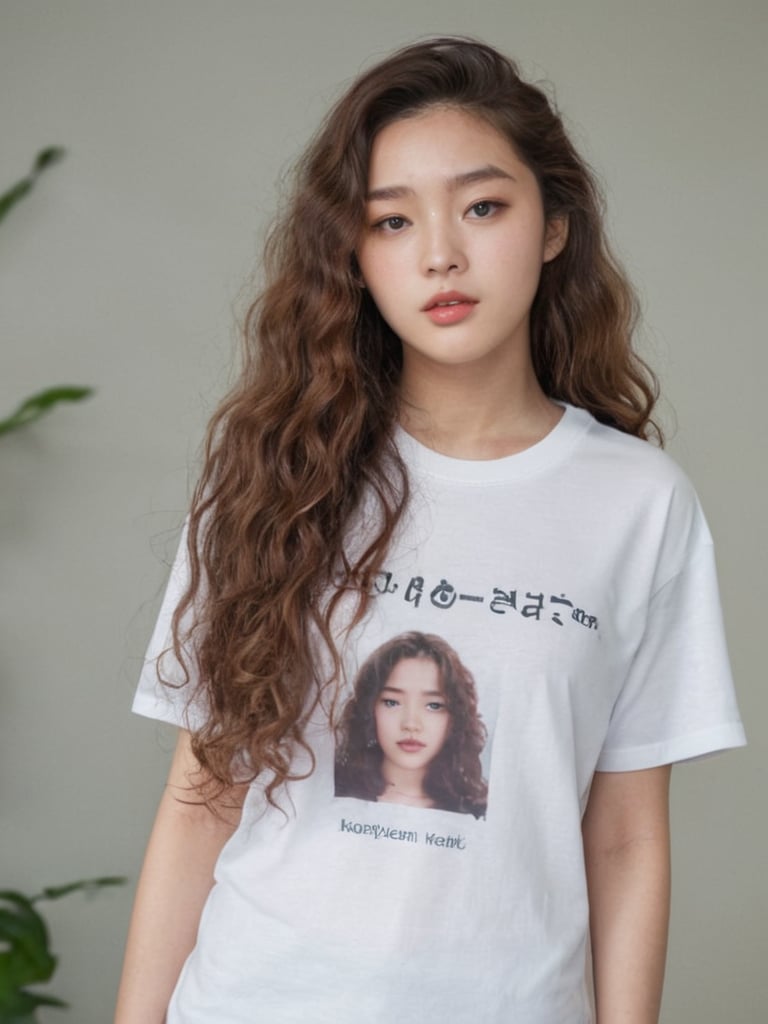pretty korean mix french girl, 20 years old. Average body, full lips, long eyelashes.Long curly hair, soul and spiritual mentor. T-Shirts,cinematic,photorealistic,masterpiece,1 girl ,best quality,sexy,instegram influencer,full body,d-cup