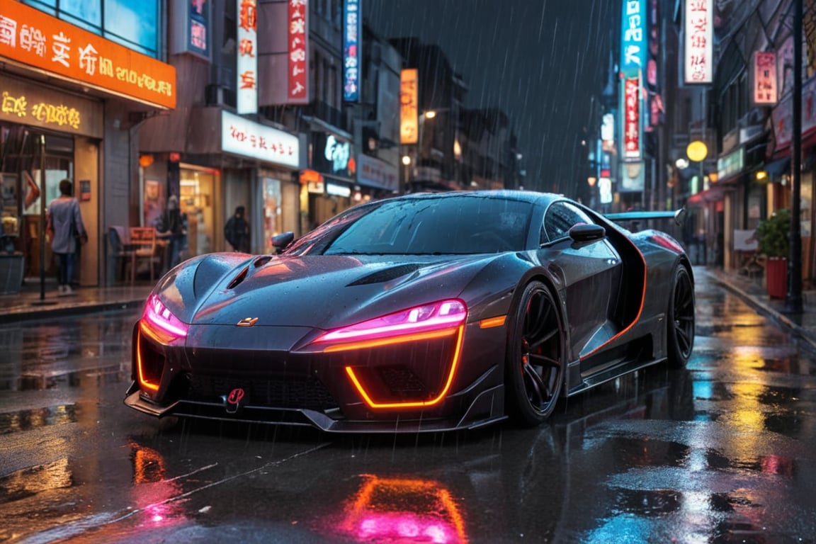 (((1girl))),city,cyberpunk,(streetscape:1.1),(neons:1.2),ray tracing,street,night view,high reflection,YANGWANG U9,,masterpiece,clouded over,hdr,sports car,car,(rain:1.1),rainy days,