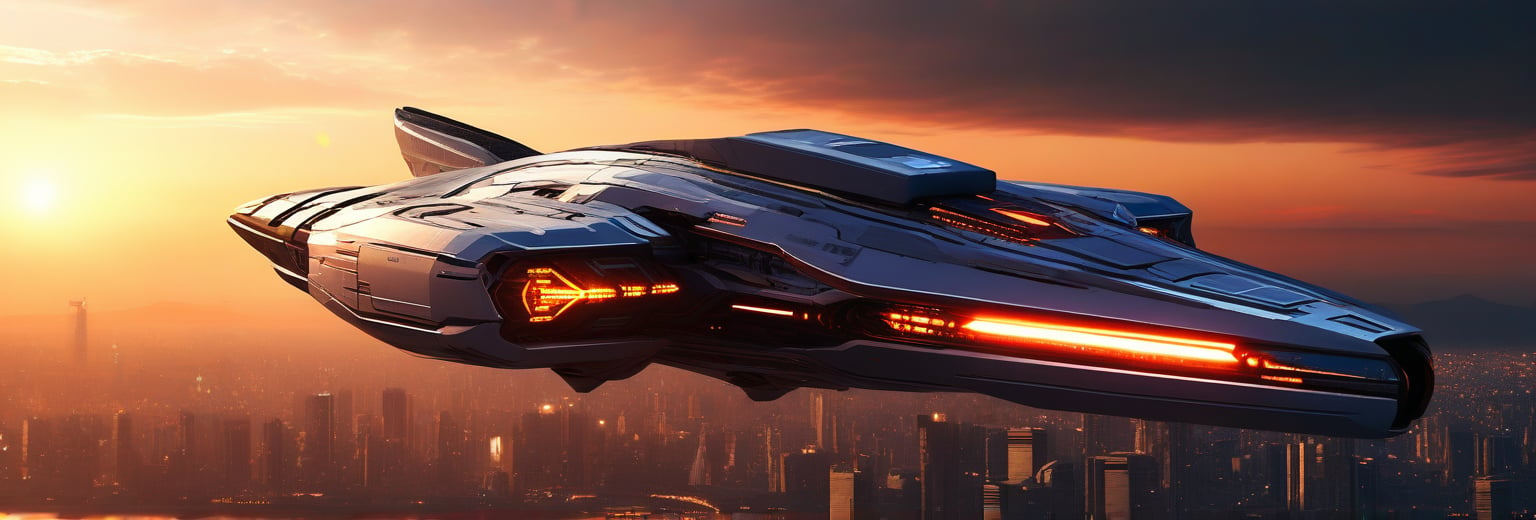 High detailed, realistic photo of starship, flying over a futuristic city, front view, sunset, 8k, stunning image, realistic textures, cinematic scene, ((masterpiece: 2)), light particles, 
ek_ph0t0_b00ster,ek_real_b00ster,ek_art_b00ster,ek_raz0r_cre5t,ek_rcr3ar