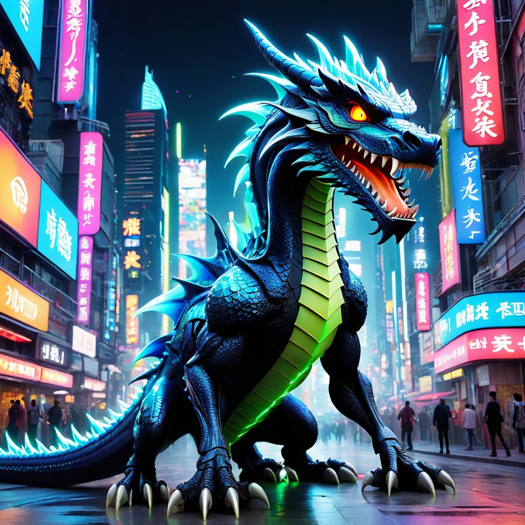   Create a time traveler in a hyperrealist focus on time travel , epic scene in a futuristic city. A powerful anime character, exuding strength and intensity, stands on a neon-lit street, illuminated by vibrant glowing pathways and holographic advertisements. Beside them, a majestic, bioluminescent dragon adds a touch of fantasy. Opposite them, a menacing villain with sharp, dark features and a sinister smile intensifies the drama. The cosmic sky, filled with swirling stars and moons, enhances the surreal atmosphere. Utilize SDXL details, sharpness, and vivid colors, ensuring dynamic lighting, intricate details, and high artistry. Adjust the neon lights for balanced glow. The overall effect should be dark, moody, and captivating, with a strong composition for clear comprehension.