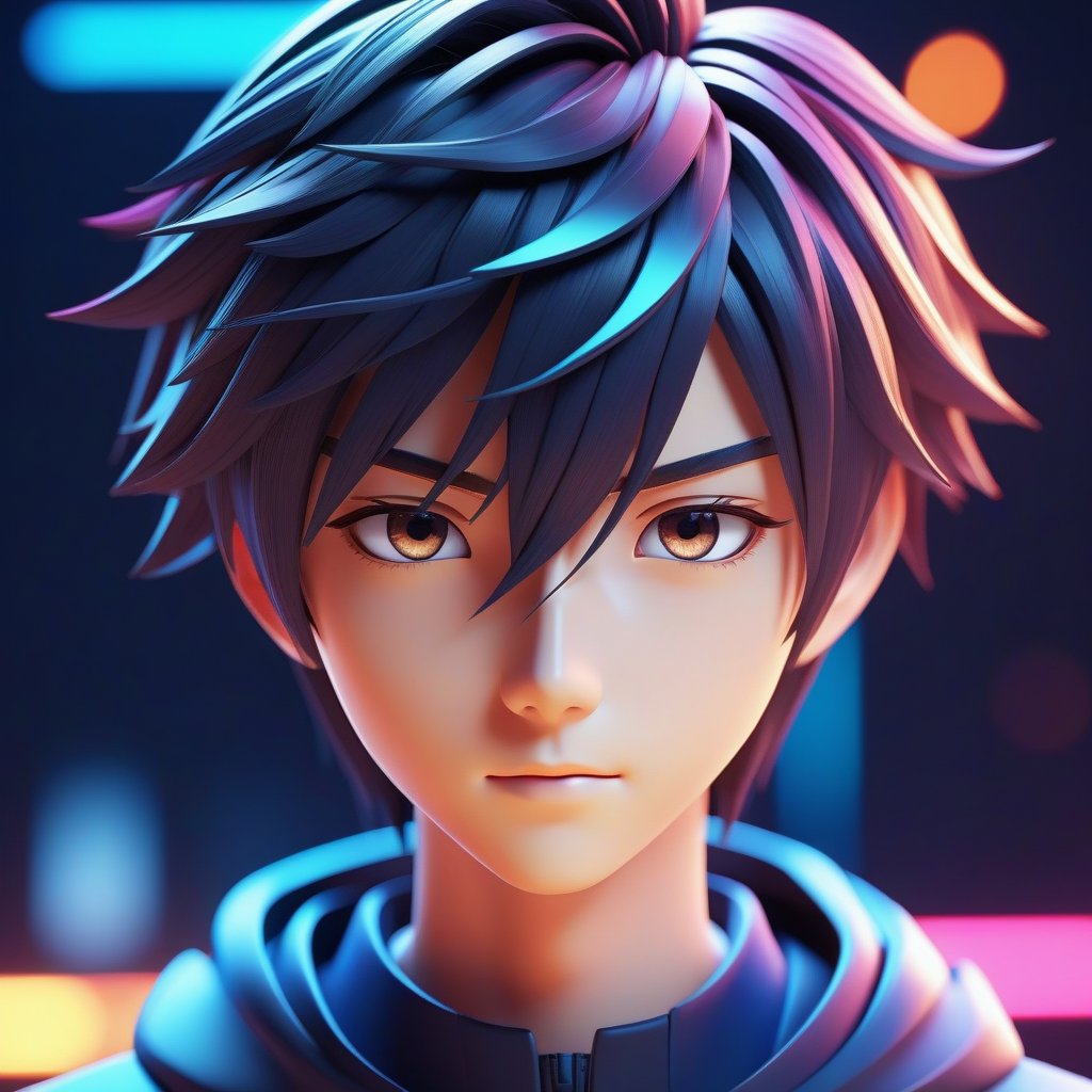 Ultra-high-definition digital art, 16K 3D anime character design in Cinema 4D, inspired by Akito, Sarroro, Beyonddz, and Kuvshinov Ilya. Vibrant, deep anime face with sharp focus, detailed hair, gleaming eyes, subtle expressions. Mesmerizing eyes with complex color and reflection interplay, captivating storytelling.