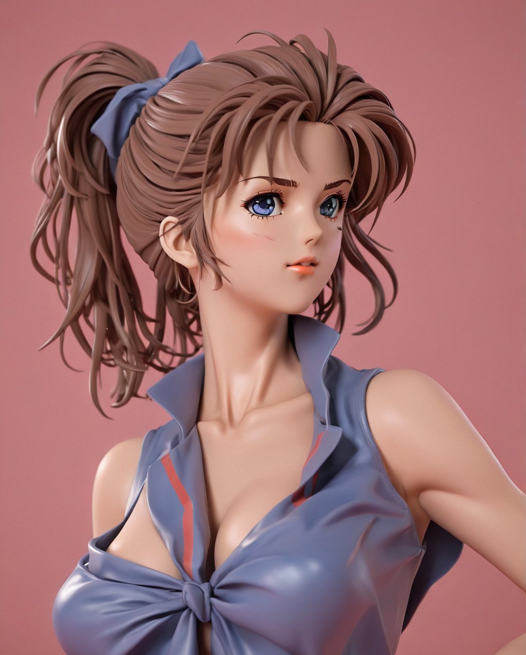 high resolution woman anime bust with the 1980s fashion clothes and hairstyle,1980s (style)