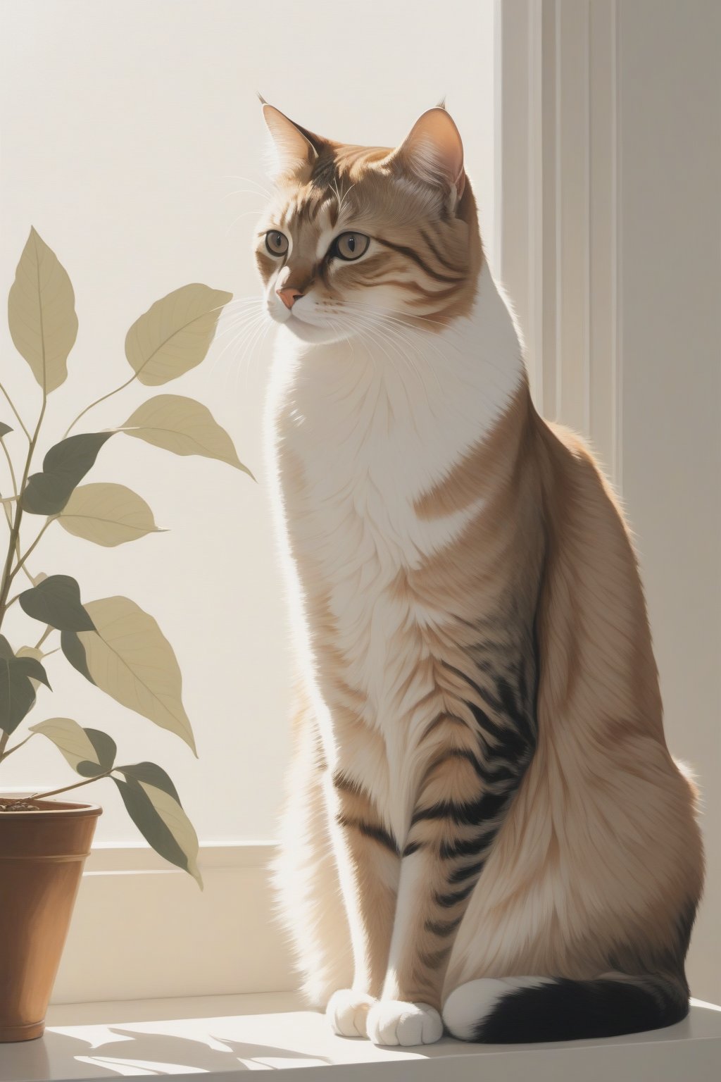 feline animal painting in style of Harriet Lee-Merrion,microscopic view,Morning sunlight,illustration,high detail,Cryptic,Long Shot(LS),Front View,elegant  Cat,outdoor