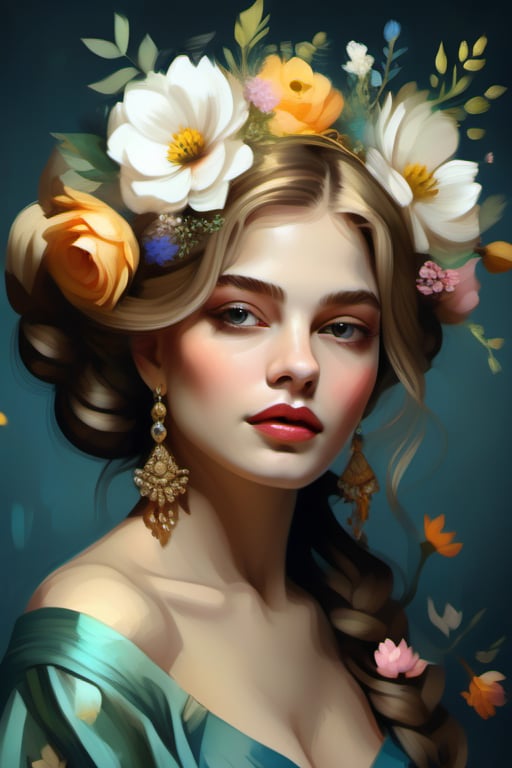 Image of a woman with flowers in her hair, elegant digital painting, beautiful gorgeous digital art, beautiful digital art, exquisite digital illustration, Beautiful digital illustration, detailed beautiful portrait, gorgeous digital art, beautiful portrait image, Beautiful illustrations, digital art portrait, lookover style, in digital illustration style, beautiful fantasy style portrait, beautiful digital artwork