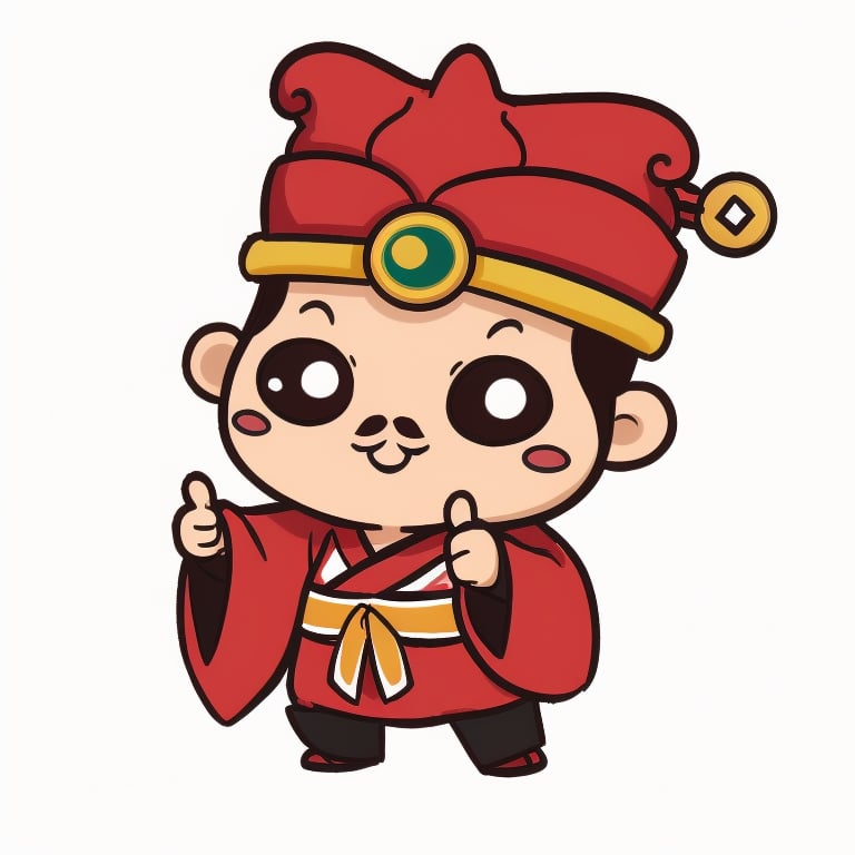 (1st boy),boy,red hat,hanfu,(simple background), (SUPER CHIBI), chibi, full_body, Standing posture,happy,(thumbs up),truechibi,