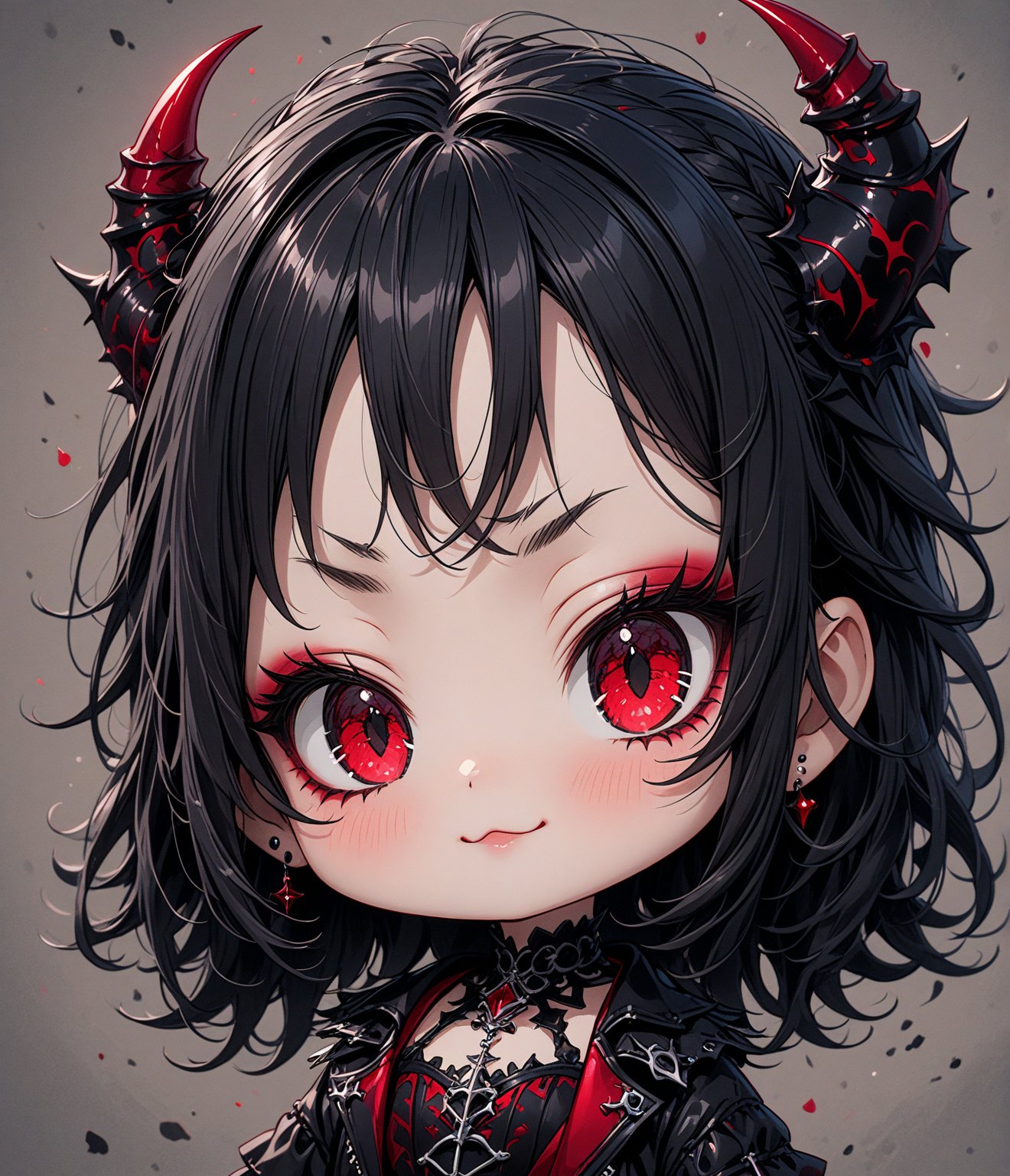 Masterpiece, 4K, ultra detailed, chibi anime style, joyful dark Satan girl with goth makeup, SFW, depth of field, Details,