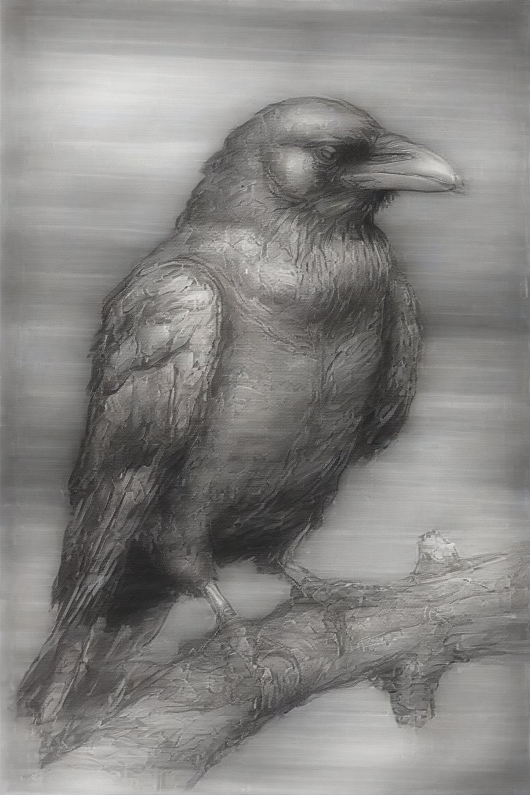 sketch, pencil art, a drawing of a raven, 