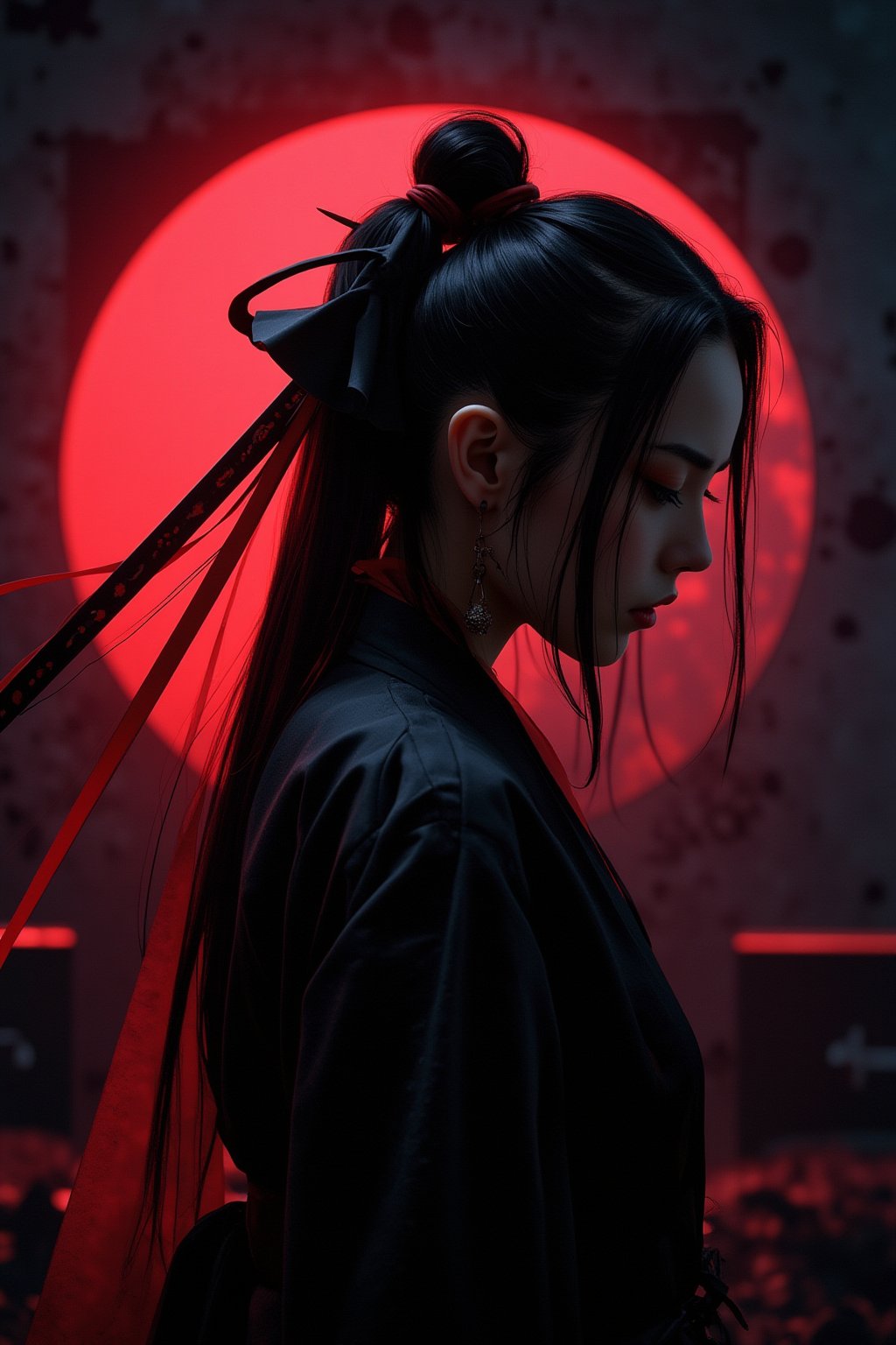 10,score_9, score_8_up, score_7_up, score_6_up, score_5_up, japan samurai, sharp focus, cinematic lighting, other worldy, 8k photo, japan style, gothic, Demoscene artstyle The upper body