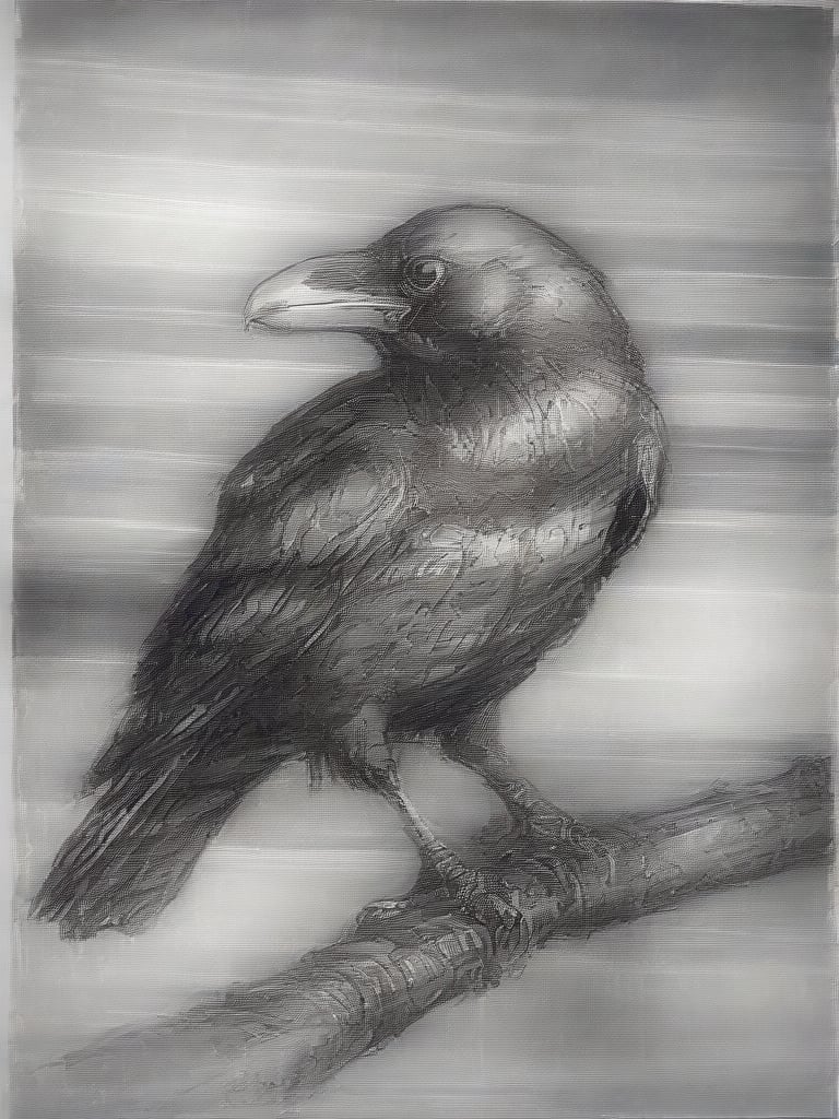 sketch, pencil art, a drawing of a raven, 