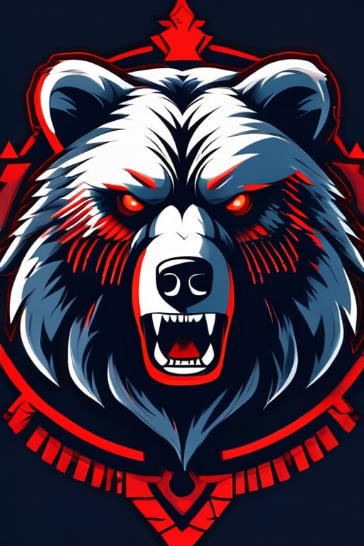 awesome logo of a hacker group using nordic symbols such as Grizzly bear, dark fur, RED eyes