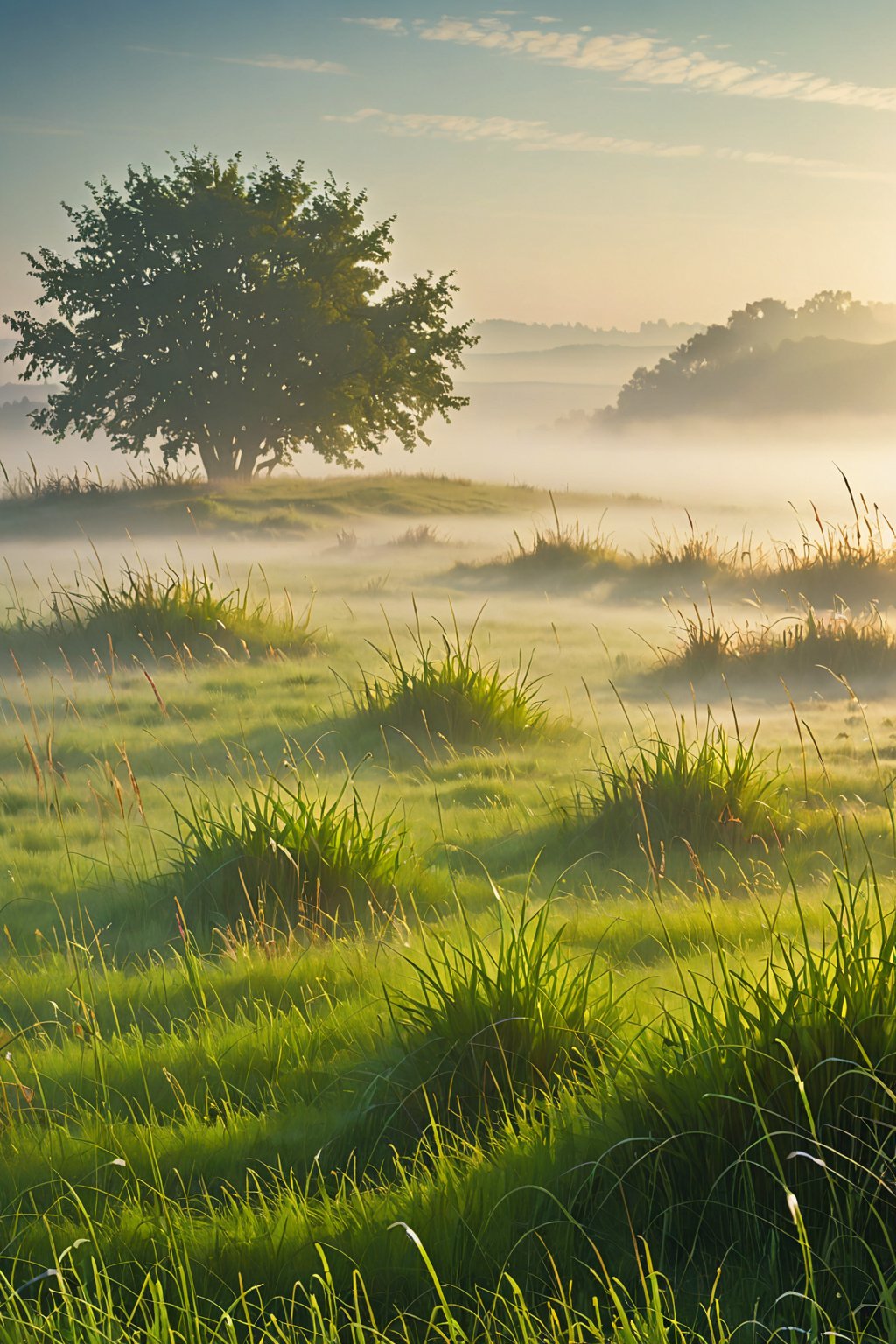 Misty grassland ,
