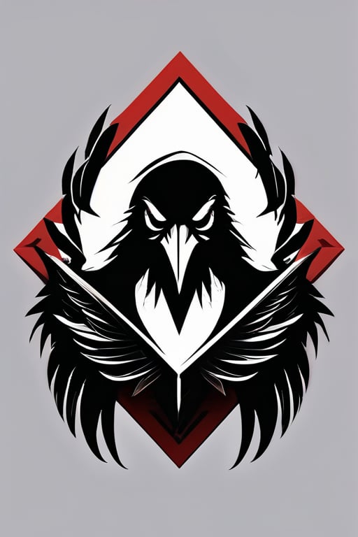 awesome logo of a hacker group using nordic symbols such as Black Raven, dark fur, RED eyes