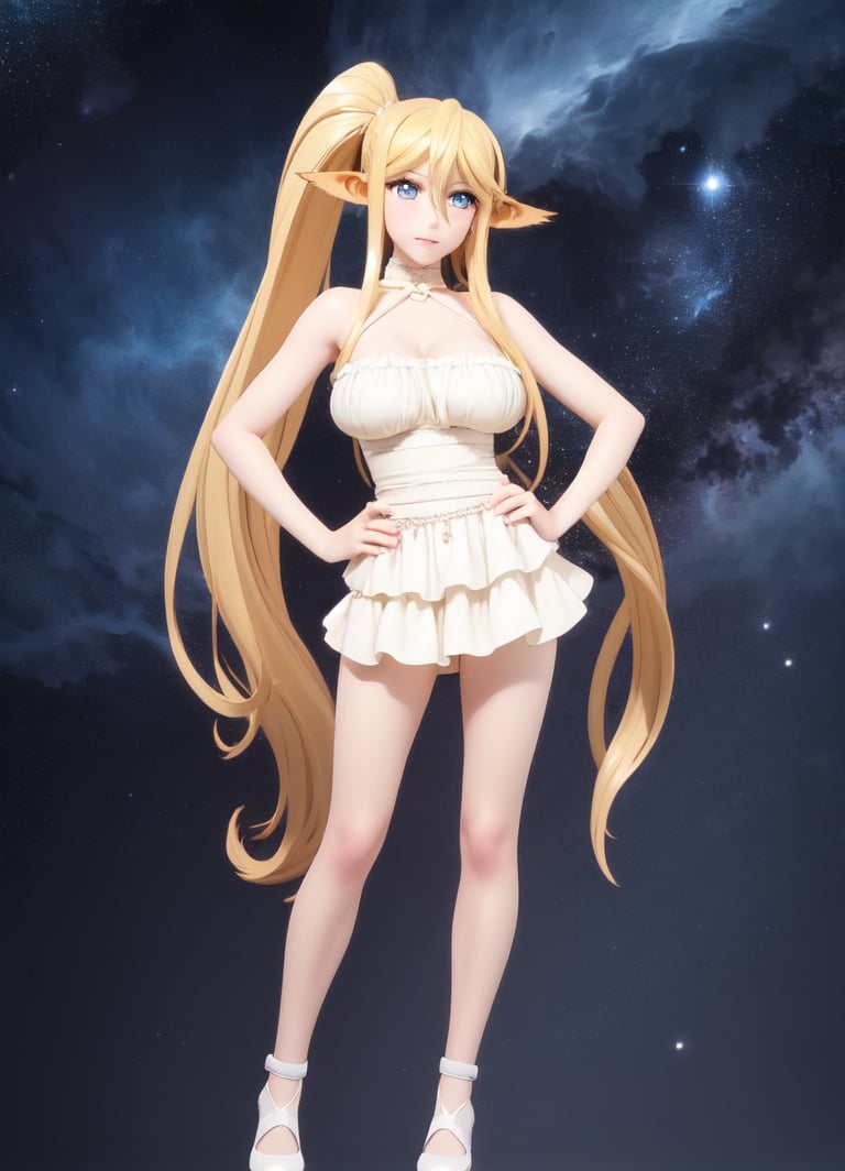 ((1 woman)), Centorea Shianus, petite girl, full body, big breast, chibi, 3D figure girl, white hair, 1 tails, beautiful girl with great detail, beautiful and delicate eyes, detailed face, beautiful eyes,  hands on hips, detail, dynamic beautiful pose, dynamic pose, (starry background: 1.4), ((realistic)) quality: 1.2), dynamic distance shot, natural light, perfect composition, super detail, official art, masterpiece, (best) quality: 1.3), reflection, high resolution CG Unity 8K wallpaper, detailed background, masterpiece, (photorealistic): 1.2), random angle, side angle, chibi, full body, mikdef,centorea shianus