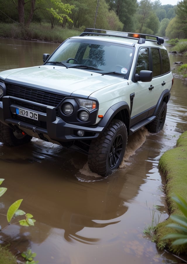 ((Niva 2121)),Off-road vehicle running in a swamp