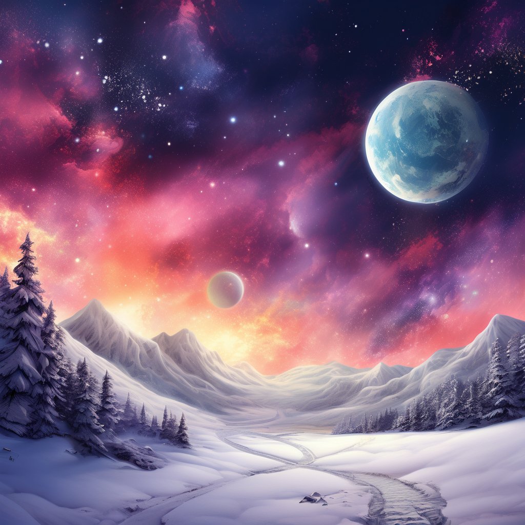 masterpiece, best quality, aethetic, snow mountains,noc-space