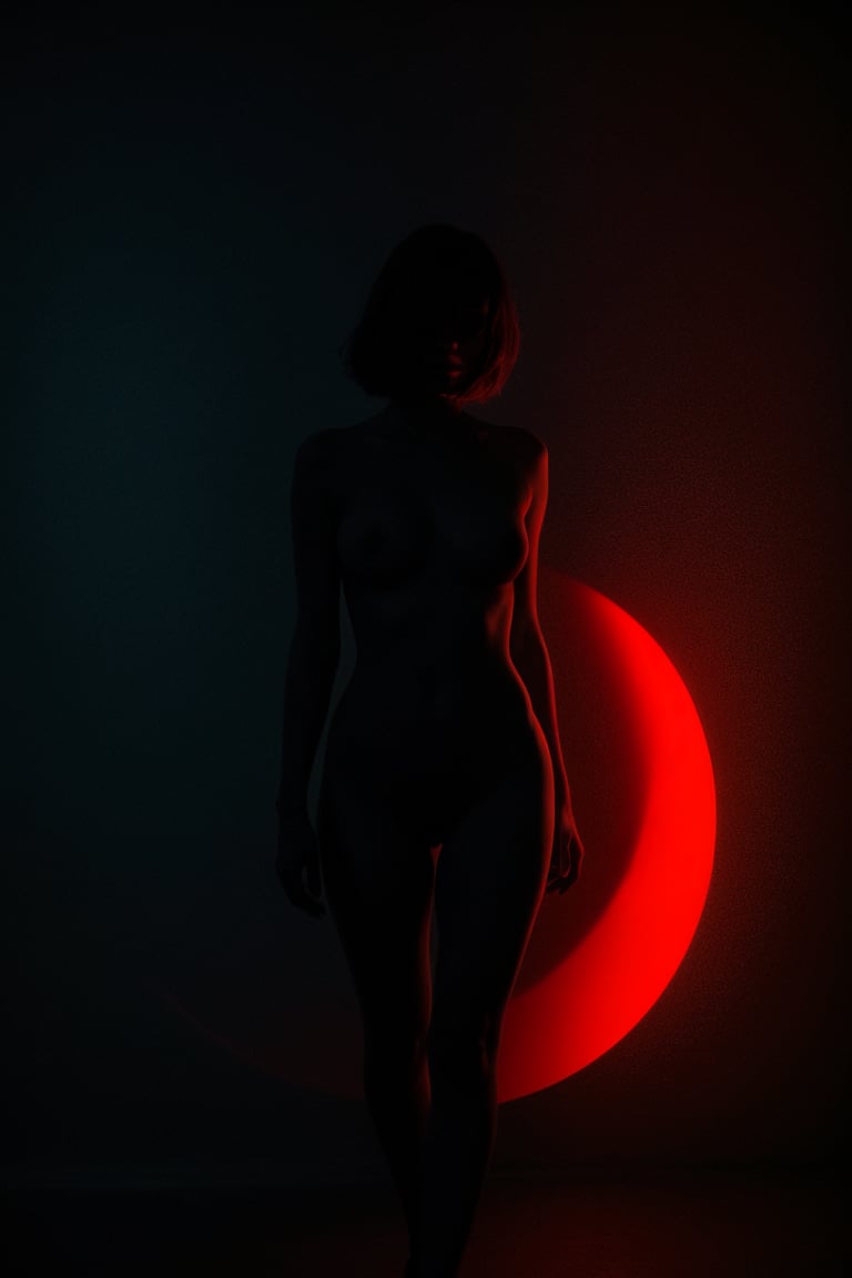 A captivating, minimalist cinematic art piece that features a mesmerizing female figure. The woman's dark silhouette is accentuated by her bold, red lips, which starkly contrast against the deep, dark background. The image exudes a surreal and dreamy atmosphere, with an abstract touch that enhances its mysterious allure. The overall composition is striking, creating a sense of depth and dimension that draws the viewer into the scene., cinematic,photorealistic,poakl