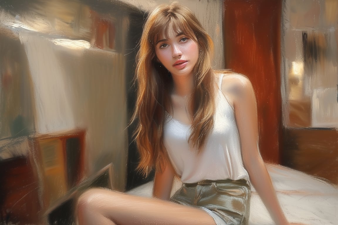 Soft pastel, line and lip paint style, 
Impressionist painting style,