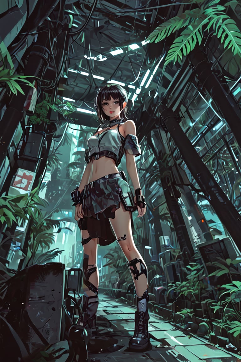 [ dark cave with aquamarine illumination stockphoto : skimpy-li hipster girl outfit  manga by Atsushi Suzumi  ( vector-anime style: 0.1)   cute-nsd in the anon-bbcworld mirror  resting head on hand skimpy elaborate choker futuristic city jungle retro artstylem pixel art detailed magnificent : 0.2] 