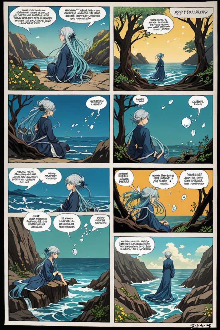 
[a comic book style poster with a Ginko Mushishi Cotton Changeling Hidden Cove Sea Bishop character and a comic strip with a comic strip, Bob Clampett comics, a comic book panel, underground comix, mutated : a comiket Ginko Mushishi Cotton Changeling Hidden Cove Sea Bishop water blue messy hair nape back of neck perspective by geo_yukishitadou romantic long hair Peacock blue colored clothes myriad of swirling colour :0.2]


































