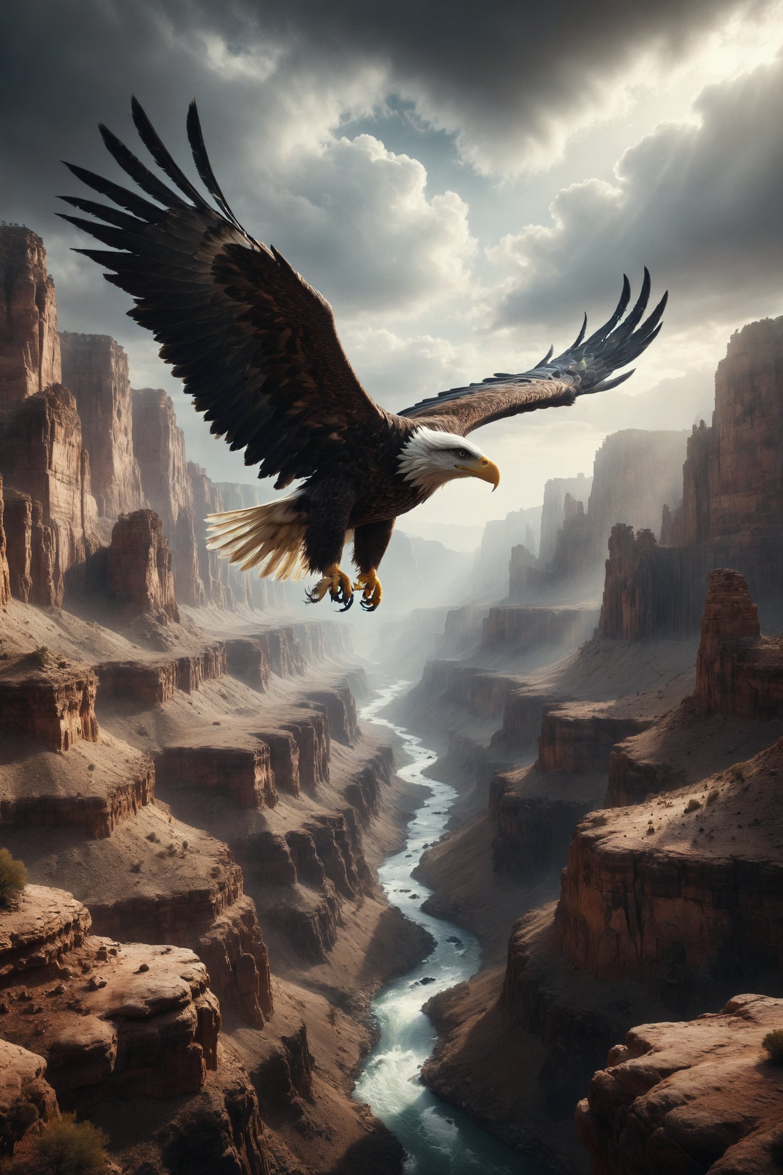 An eagle soaring high above a deep canyon, symbolizing freedom and broad vision.