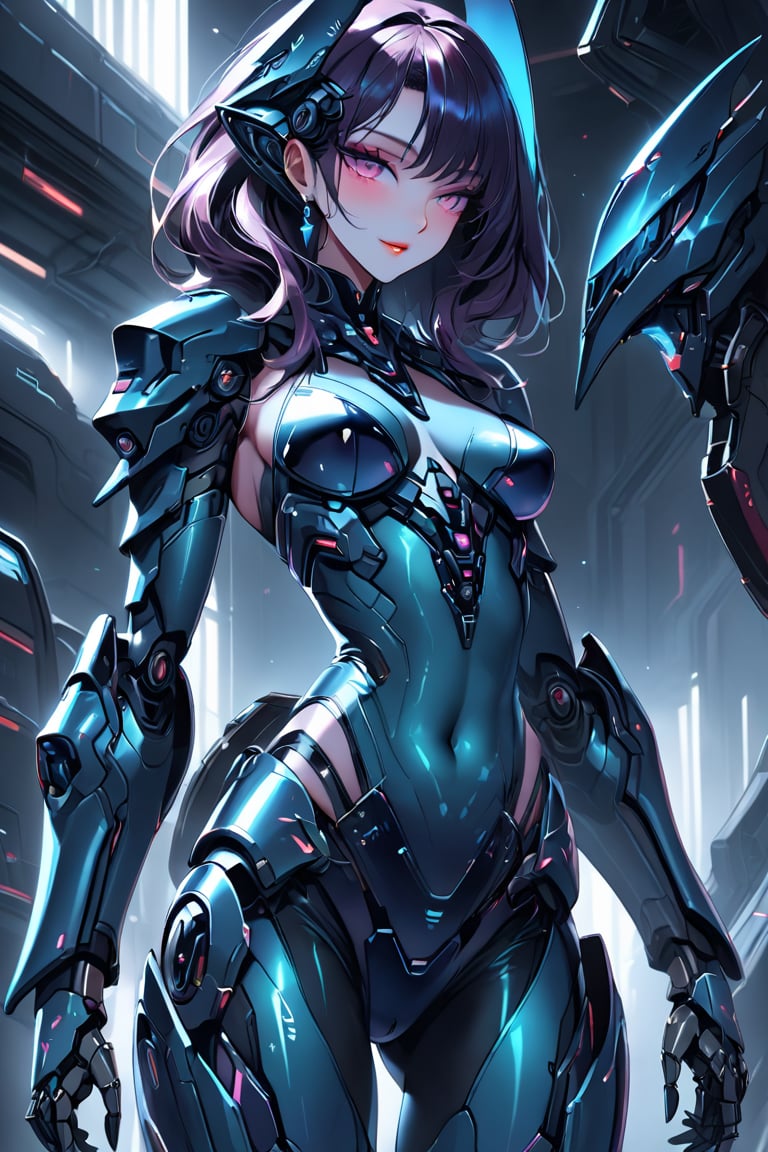 a alien seductress woman, with some mechanical armor in her body