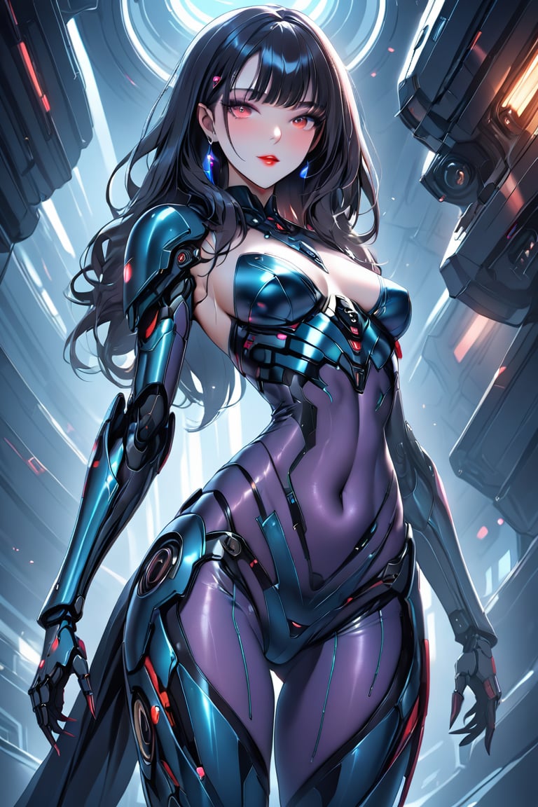 a alien seductress woman, with some mechanical armor in her body, she have some 