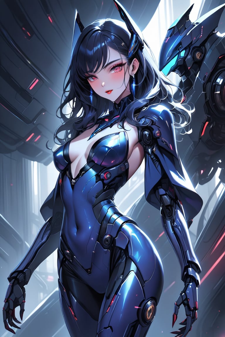 a alien seductress woman, with some mechanical armor in her body,