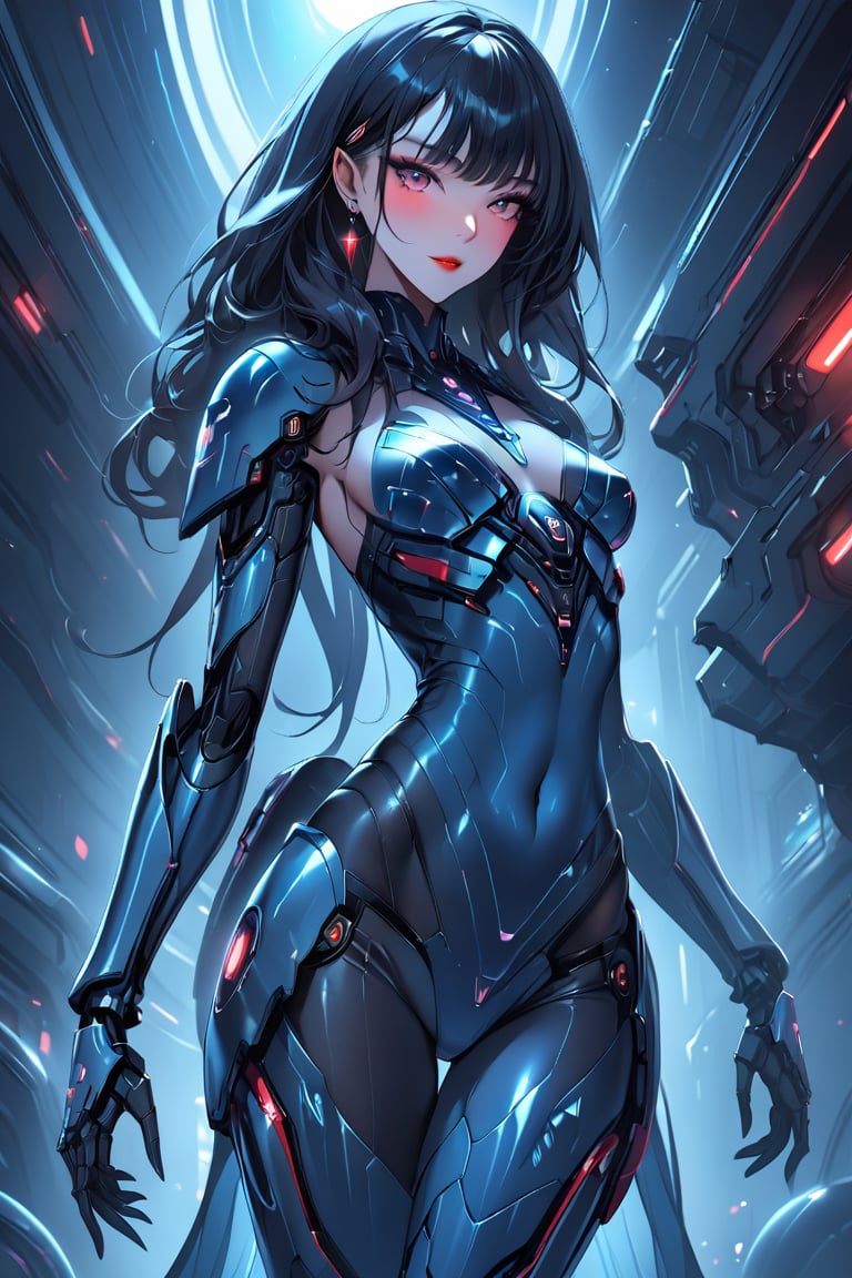 a alien seductress woman, with some mechanical armor in her body, she have some 