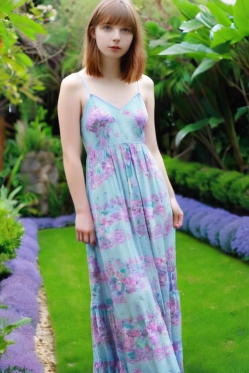 18 year girl , clad in random maxi, posing randomly in garden 